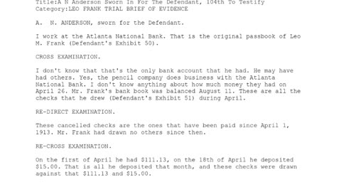 A N ANDERSON, Sworn In For The Defendant, 104th To Testify