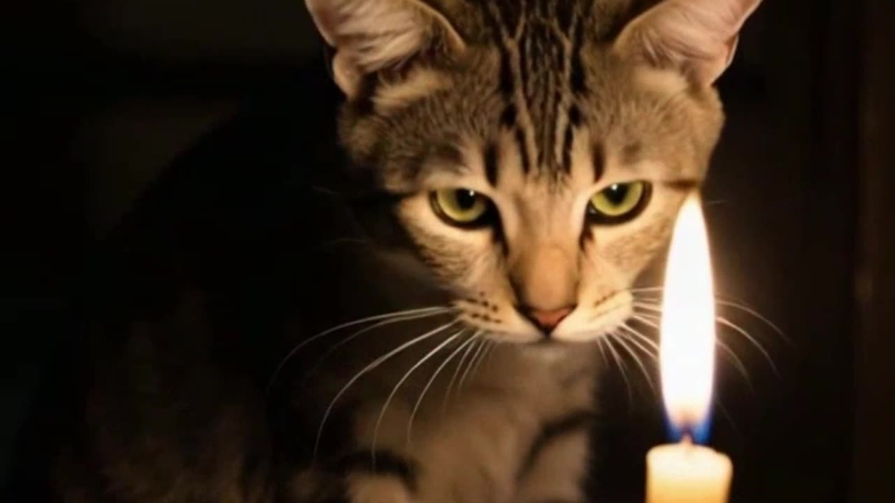 Cat looking at the Candle