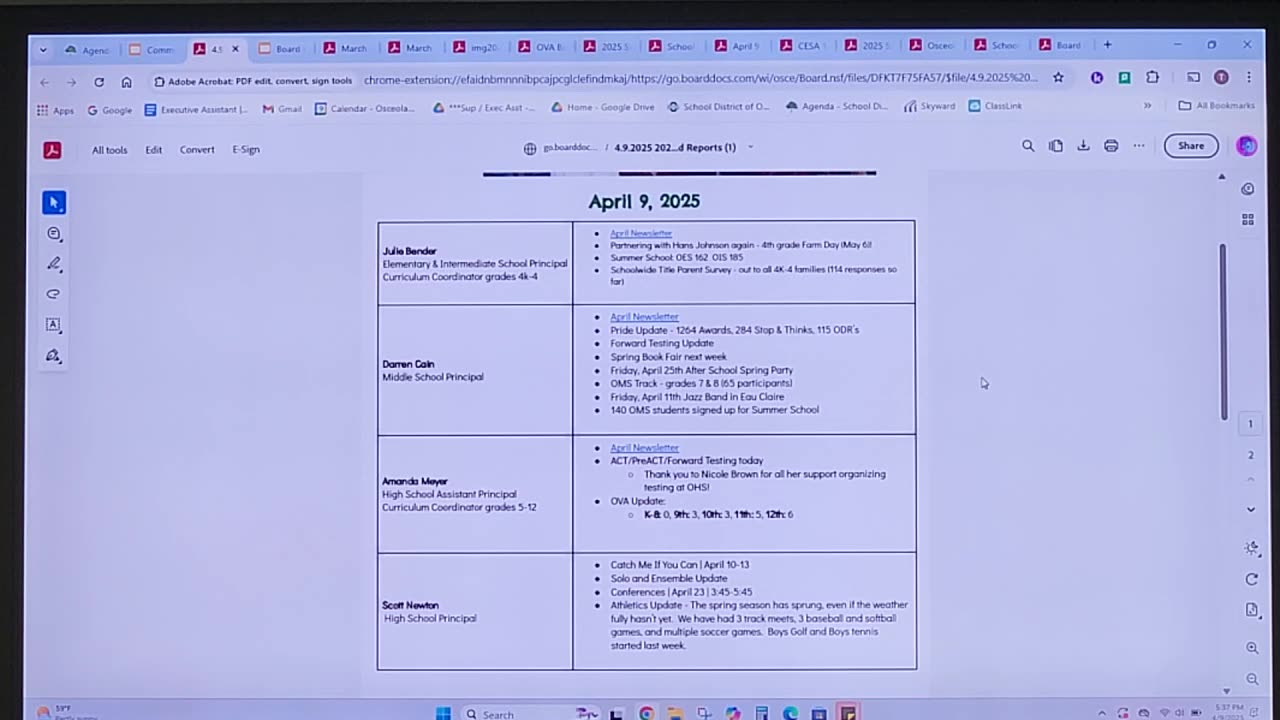 Osceola WI School District Committee Meeting 9APR2025