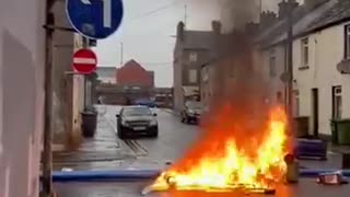 Portadown Bins have been lit in the middle of the streets.