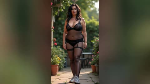 Sexy Mature Woman Exercises in Garden