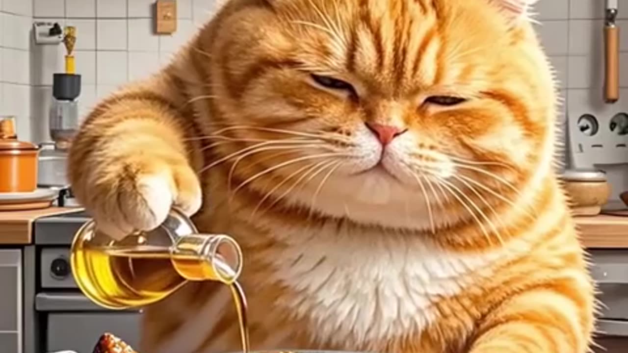 orange cat and chicken