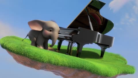 Adorable Baby Elephant Plays Piano on Magical Floating Island | 4K Ultra Realistic