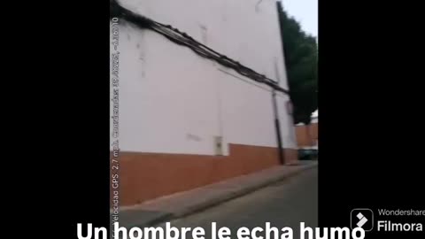 Un hombre echa humo del cigarro a mi perro Toy y yo le tiro una piedra