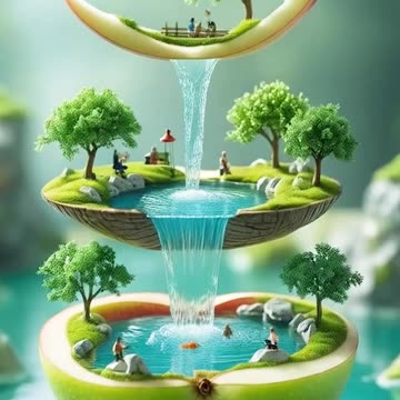 Water flows inside the apple.