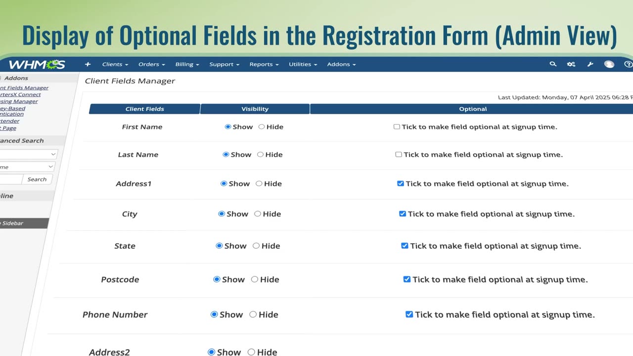 Client Fields Manager Module for WHMCS | Easily Manage Optional Fields in the Client Sign up Form