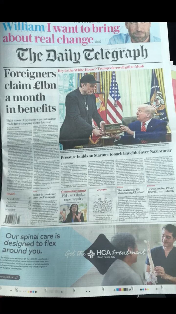 The Daily Telegraph : Elon Musk given Key by president Trump