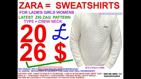 Zara zig zag sweatshirts ladies women girls 26$ = 20 £ , with including delivery USA UK EUROPE
