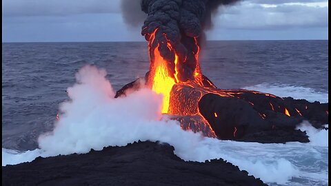 Amazing up close footage of Lava entering the ocean