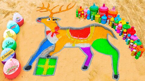 How to make Rainbow Christmas Reindeer with Orbeez, Balloons of Coca-Cola, Mirinda, Sprite vs Mentos