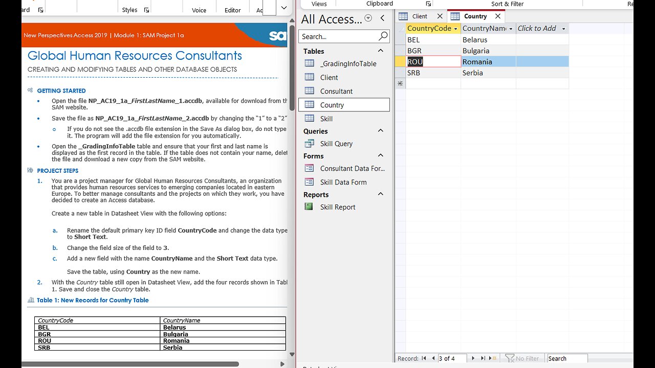 New Perspectives Access 2019 | Module 1: SAM Project 1a | Global Human Resources Consultants
