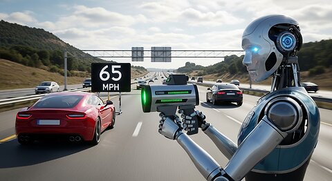 A Ai Robot Police Testing A Car Speed limit test