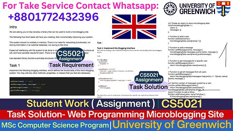Client Work (Assignment) |CS5021 project Microblogging System in JavaScript| University of Greenwich