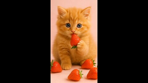 Cute Kitten Enjoys Juicy Strawberries | Adorable Eating Moment #shorts #ai #viral #trending