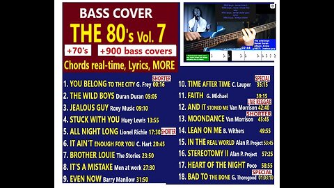 Bass cover "The 80's Vol. 7" (+900 more: links) _ Chords real-time, Lyrics, MORE