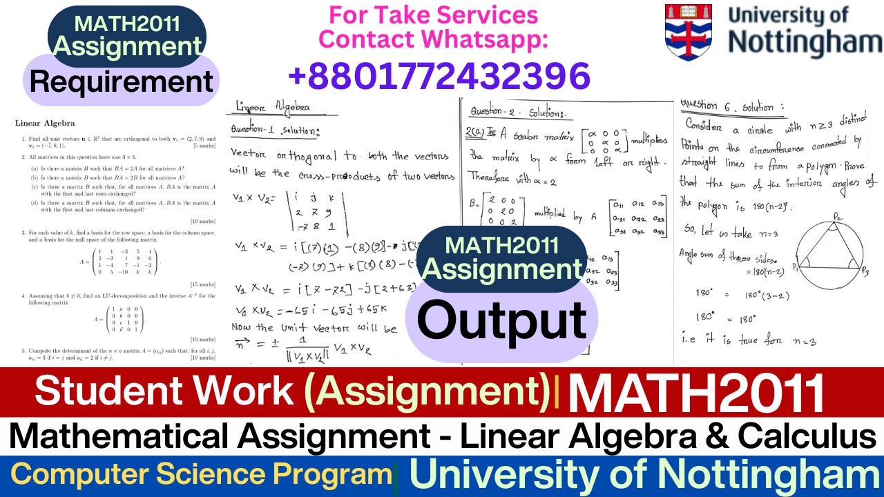 Client Work(Assignment)|MATH2011Maths Coursework Linear Algebra & Calculus|University of Nottingham