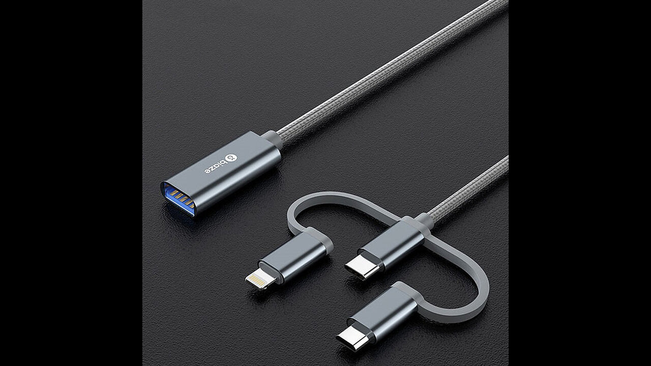 3-in-1 Portable OTG Adapter, Lightning_Micro_Type-C to USB 3.0, for Data Transfer, Mouse, Keyboard
