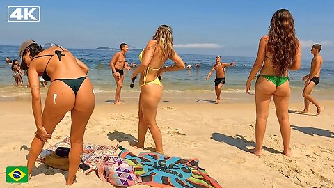 🇧🇷 The Beauty of Leblon Beach on a Sunny Day in Rio | 4K Beach Walk