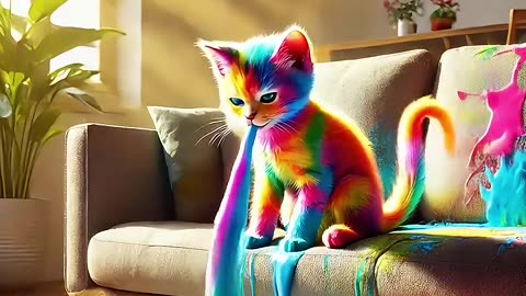 Rainbow 🌈 cat's 😻 crashing cat mom 😁 funny 🤣 #ai #aicat #funny