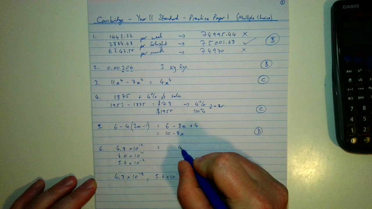 Cambridge Year 11 Standard Practice Paper 1 (Multiple Choice)