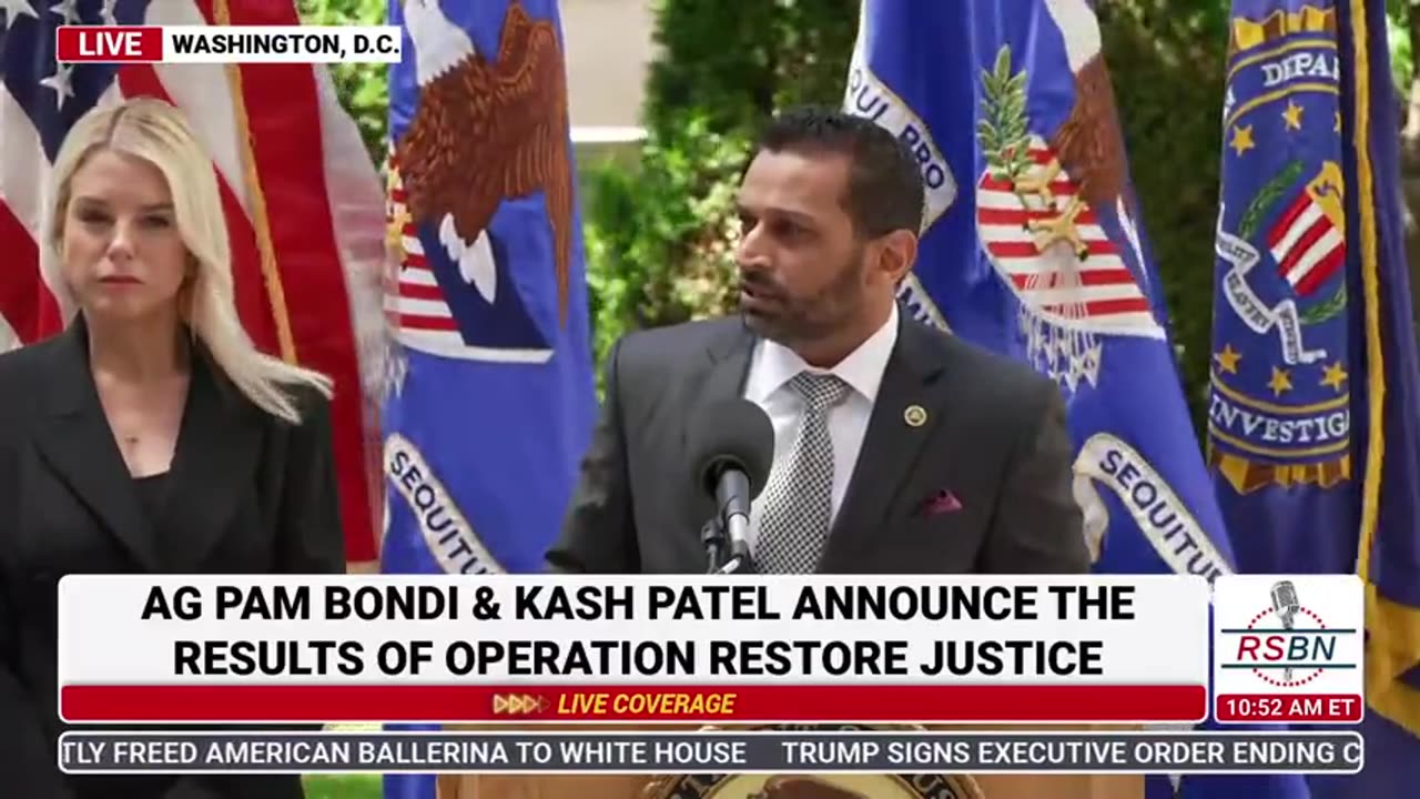 RSBN AG Pam Bondi, FBI Director Kash Patel Announce Results of Operation Restore Justice - 5-7-25