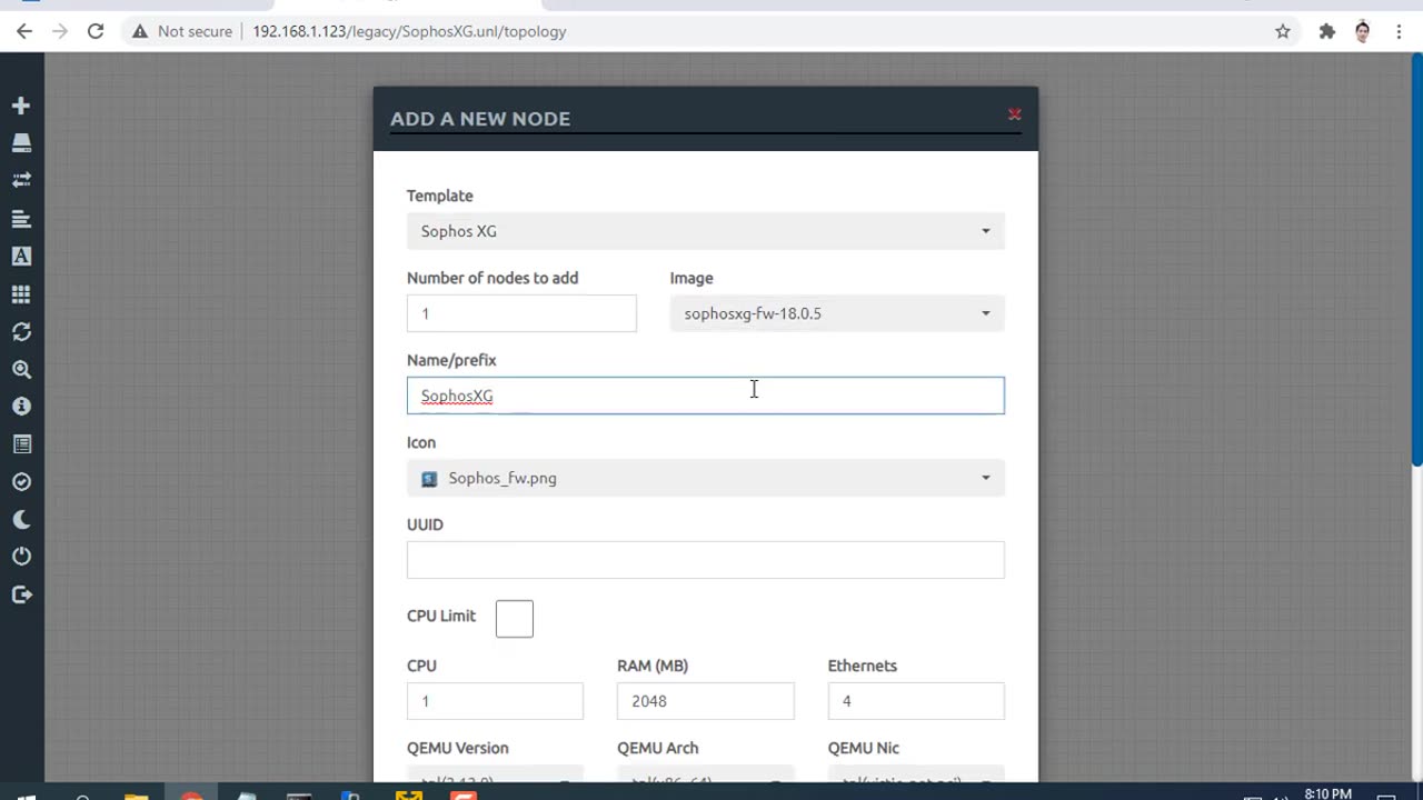 How to add Sophos to EVE-NG