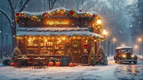 Cozy Christmas Jazz 🎄 Café Ambience & Gentle Snowfall on a Snowy Night