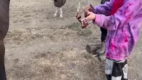 Girl Teaches Horse to Play Ukulele