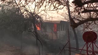 Greek residents defend homes as wildfire tears through village