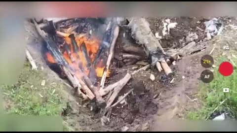 Russian Soldier Trapped in Burning Dugout
