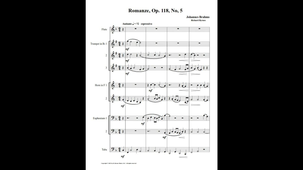 Johannes Brahms – Romanze, Op. 118, No. 5 (Brass Octet + Flute)