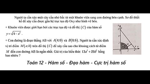 Toán 12: Người ta cần xây một cây cầu nhỏ bắc từ một khuôn viên sang con đường bên cạnh. Sơ đồ thiết