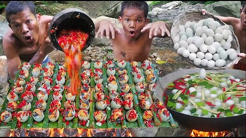 100 EGGS in the Jungle! 🌶️🔥So Spicy It Made Us Cry! | Bantrax Extreme Cooking