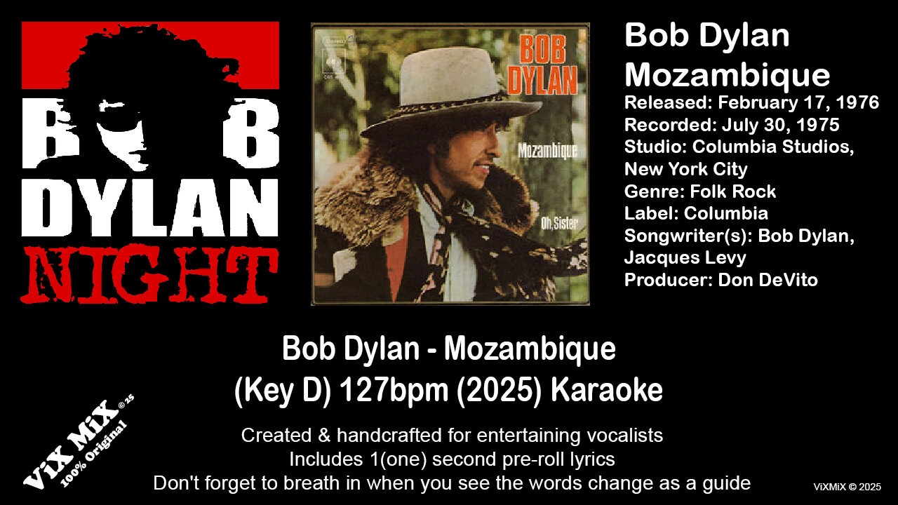 Bob Dylan - Mozambique (Key D) 127bpm (2025) Karaoke