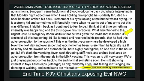 VAERS MMR JABS - DOCTORS TEAM UP WITH MERCK TO POISON BABIES!