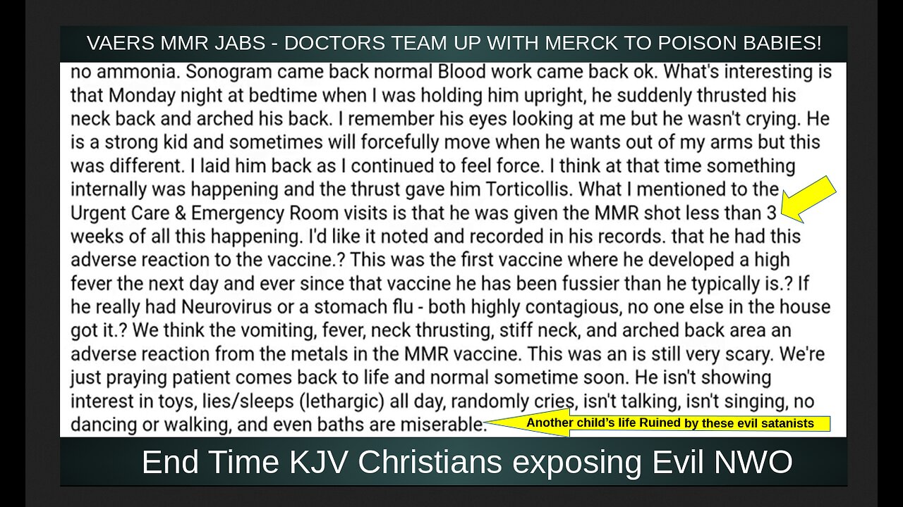 VAERS MMR JABS - DOCTORS TEAM UP WITH MERCK TO POISON BABIES!