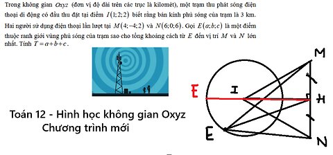 Toán 12: Trong không gianOxyz (đơn vị độ dài trên các trục là kilomét), một trạm thu phát sóng điện