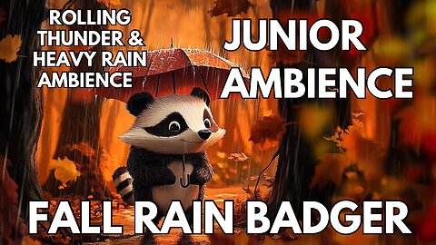 🍁 Fall Rain Badger Ambience | Rolling Thunder & Heavy Rain | 4K Junior Autumn ASMR