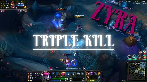 League Of Legends | Zyra | 9/4 | Gameplay *Triple Kill Zyra*