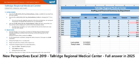 New Perspectives Excel 2019| Modules 1-4: SAM Capstone Project 1a| Tallridge Regional Medical Center