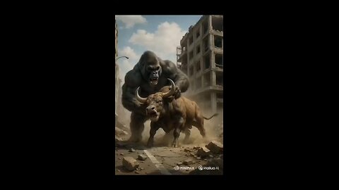 Giant Gorilla vs Bull in City Showdown!