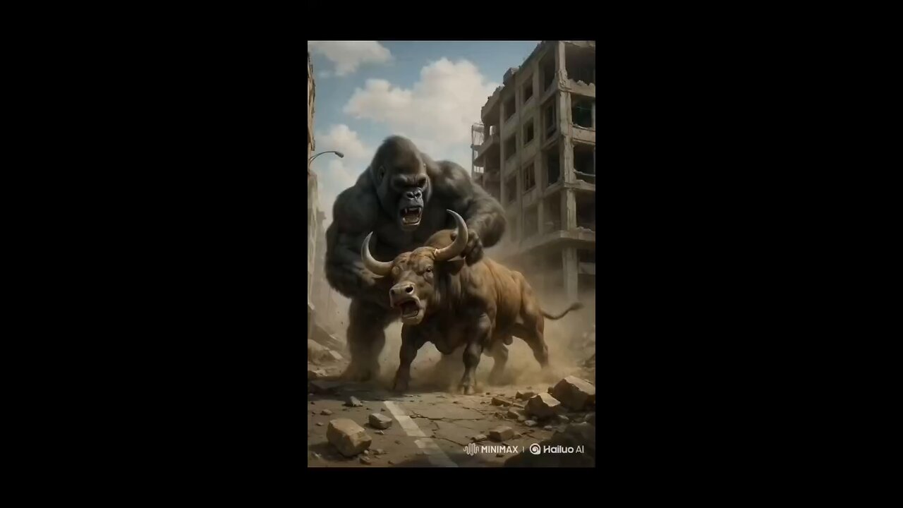 Giant Gorilla vs Bull in City Showdown!