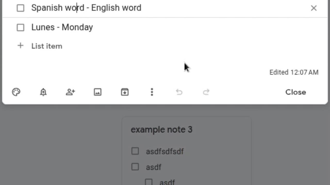 Checkboxes in Google Keep