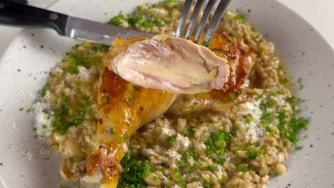 Seared Chicken Leg with Mushroom Risotto