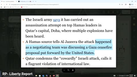 First In Iran, Now In Qatar...israel Bombs Peace Negotiations, With U.S. Approval & Assistance 09/09 RPLR