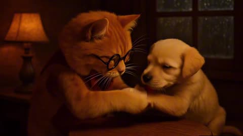 Bold Cat Rescues Injured Puppy in Rain – A Touching Tale of Compassion🐾