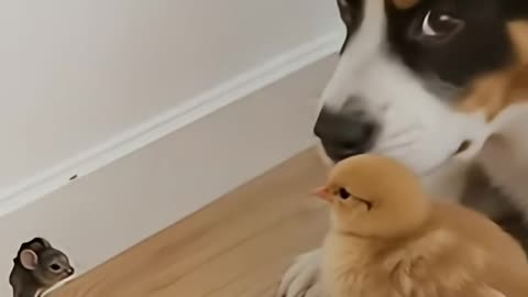 Dog & Chick See Mouse Peek Out…Their Reaction 😂💀
