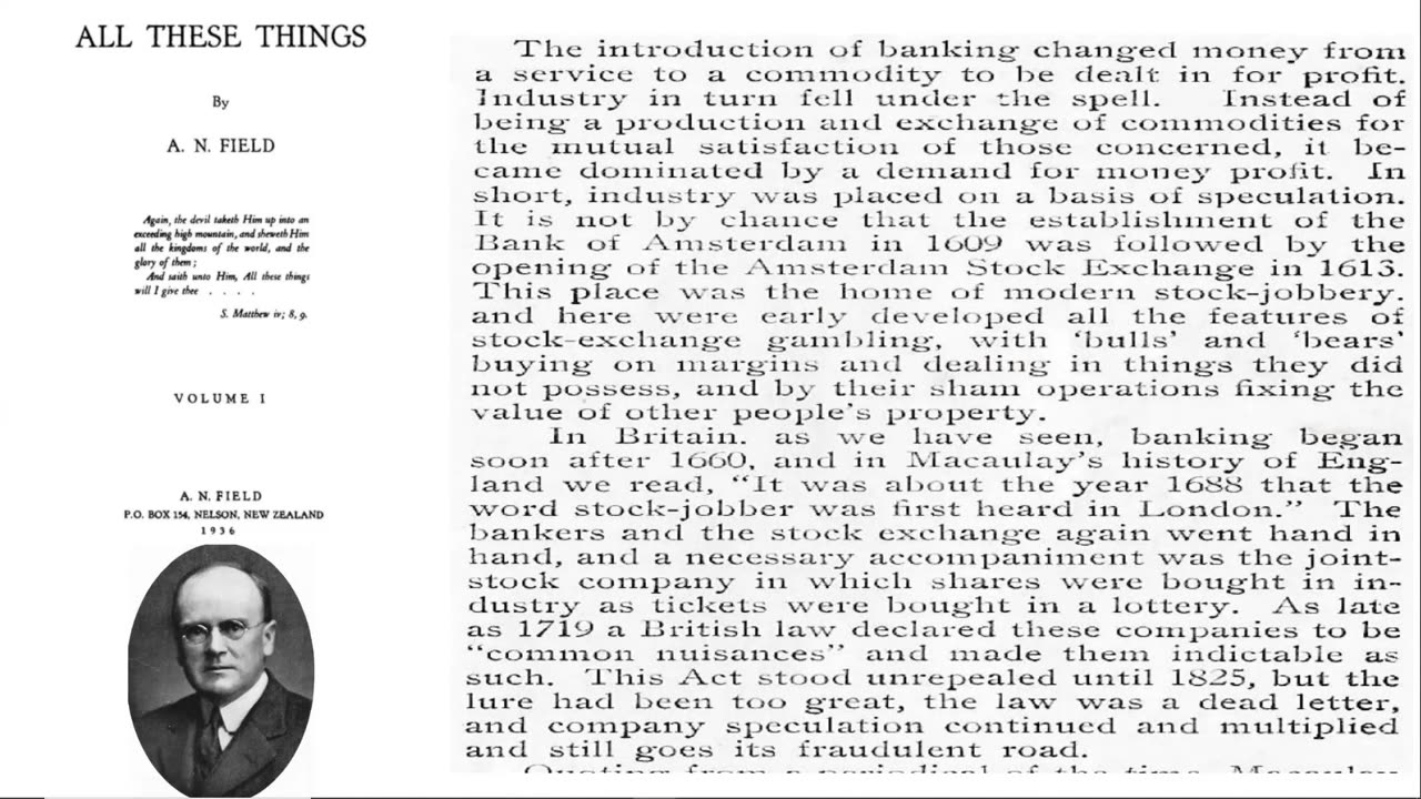 Excerpt on Banking from the book "All These Things" by AN Field 1936