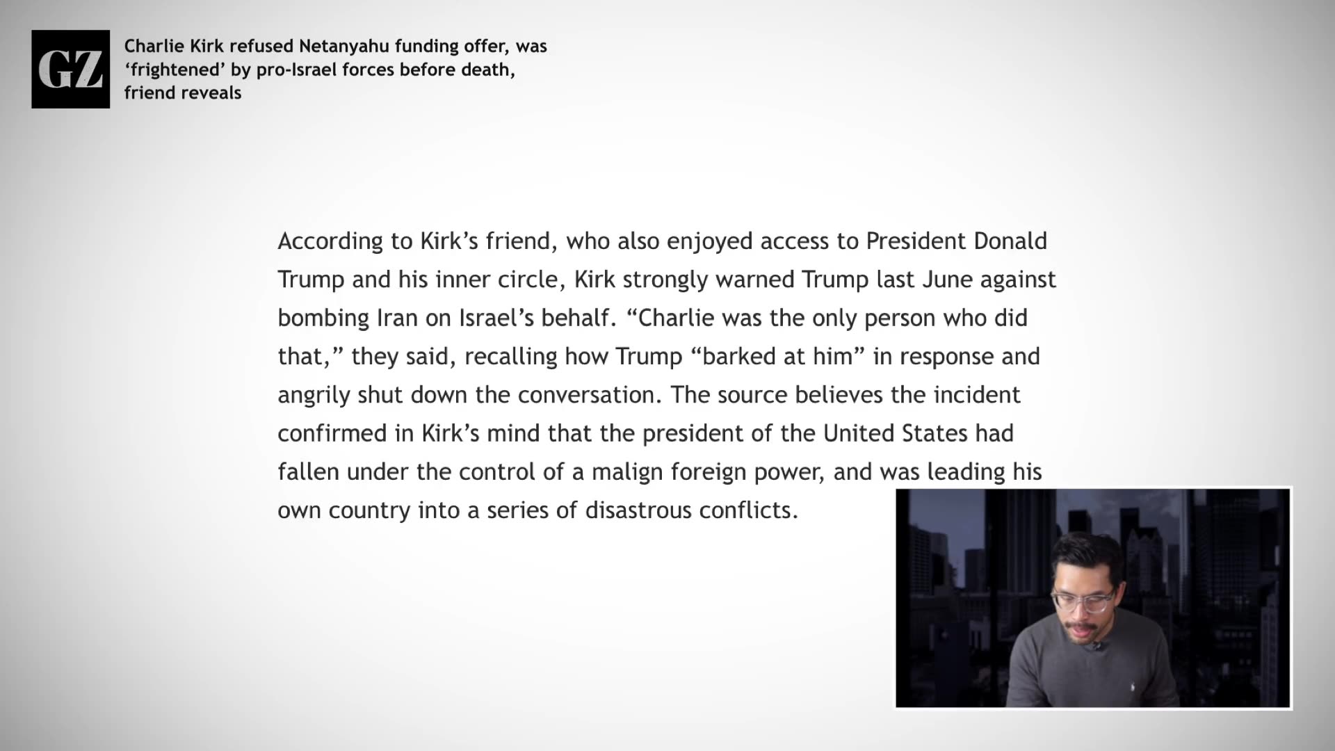 Charlie Kirk rejected Netanyahu’s bid to flood TPUSA with Zionist money