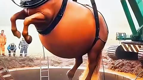 Horse fall by drinking water. Ai cartoon video